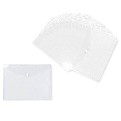 Paquete de 25 carpetas transparentes para documentos, sobres de plástico para documentos A4, 31,7 x 22,8 cm