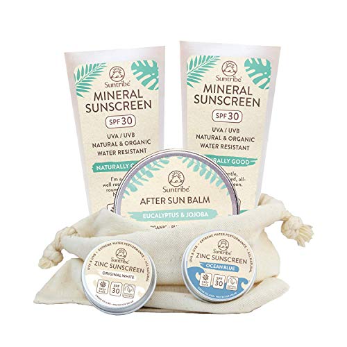 Paquete Familia Todo Natural - 4x Cremas Solares Minerales & 1x Bálsamo Para Después Del Sol - Sin aditivos - Óxido de Zinc (Filtro UV Mineral) - Biodegradable (5 Productos, 20% de descuento)