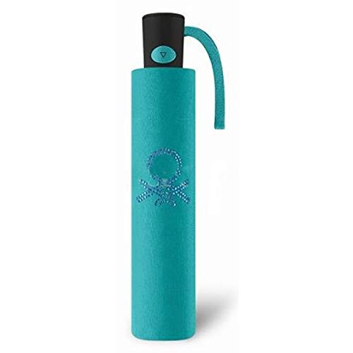 Paraguas Azul Plegable Automático Anti-Viento Liso, Paraguas Benetton, Extra Resistente al Agua 53/8 – 3 Sec.-Ø95cm-↨28cm