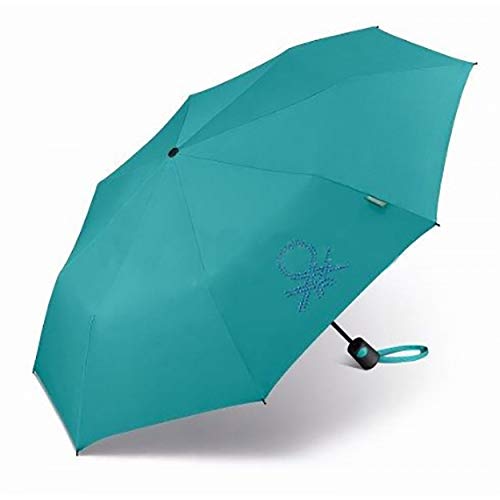 Paraguas Azul Plegable Automático Anti-Viento Liso, Paraguas Benetton, Extra Resistente al Agua 53/8 – 3 Sec.-Ø95cm-↨28cm