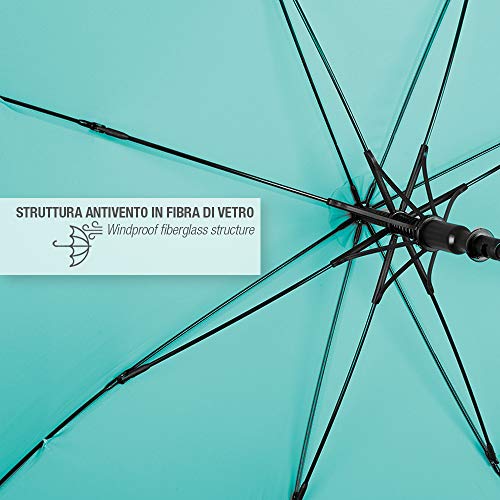 Paraguas Cupula Transparente Mujer Estampado Flores y Frases - Paraguas Largo Clásicos Mango y Ribete Negros - Resistente Antiviento de Fibra de Vidrio - Automatico - Diametro 89 cm - Perletti