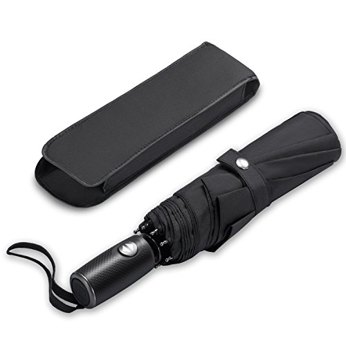Paraguas Plegables y Compacto, Leebotree Paraguas de Viaje Plegable Clásico Sistema automático de Apertura Tela Impermeable y Muy Resistente 210T. Fácil Transporte. (Negro)