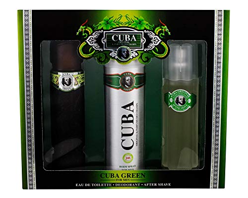 Parfum de France Cuba Green Men/Homme, Set de regalo, Eau de Toilette 100 ml, DEO 200 ml, Aftershave 100 ml