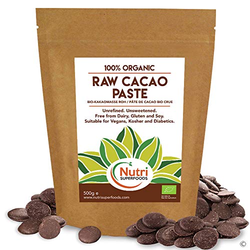 Pasta de Cacao Bio Cruda / Masa en obleas / botones - Sin endulzar, sin refinar y 100% chocolate puro - 500g