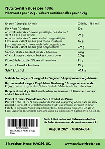 Pasta de Cacao Bio Cruda / Masa en obleas / botones - Sin endulzar, sin refinar y 100% chocolate puro - 500g