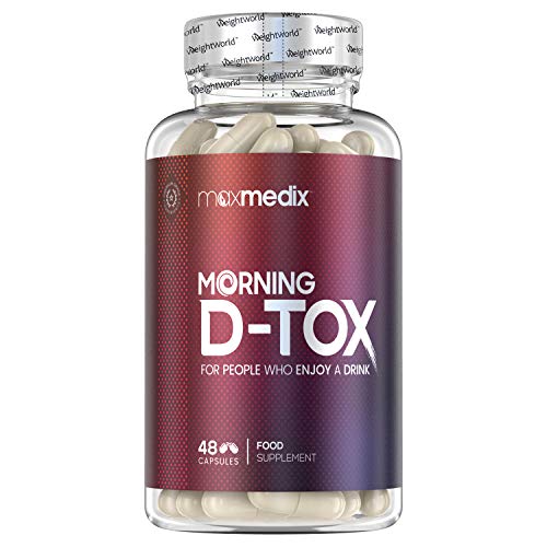 Pastillas para la resaca Morning D-Tox - Complejo Vitamínico con Antioxidantes, Reduce y Previene Síntomas De La Resaca, Aporta Energía, Desintoxicación del Hígado, Evita Nausea, 48 Cápsulas