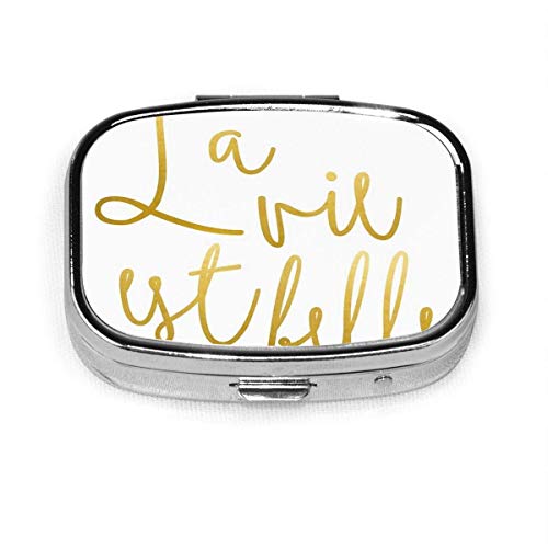 Pastillero cuadrado La Vie Est Belle #Redbubble #Typography #buyart Metal Medicina Organizador Contenedor Estuche Almacenamiento Viaje Diario Caja decorativa Estuche