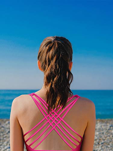 Patelai 2 Sujetadores Deportivos con Relleno de Mujeres Sujetador de Yoga con Tirantes Sujetador de Espalda Cruzada sin Costura (L, Negro y Rojo Rosado)