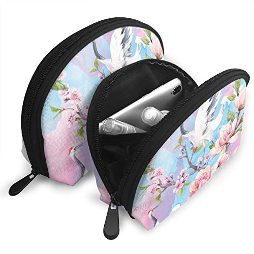 Patrón de Acuarela Red Head Crane Funda de Almohada de Estilo japonés Estuche para cosméticos Bolsos portátiles Organizador de Bolsos con Cremallera 2 uds