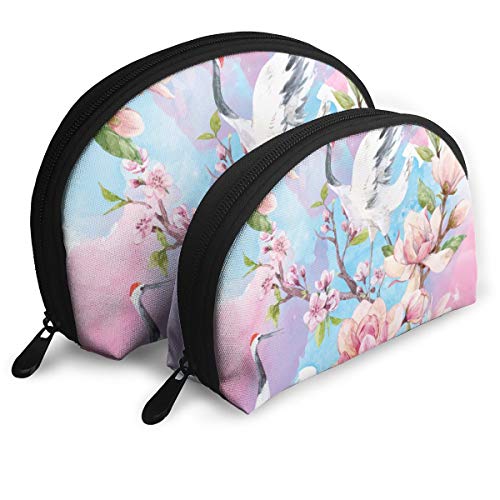 Patrón de Acuarela Red Head Crane Funda de Almohada de Estilo japonés Estuche para cosméticos Bolsos portátiles Organizador de Bolsos con Cremallera 2 uds