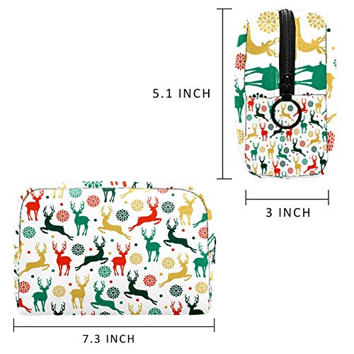 Patrón de Navidad con rein-ciervos y copos de nieve bolsas de maquillaje portátiles bolsa de cosméticos impresa, bolsa de cosméticos para mujeres bolsa de cosméticos de viaje