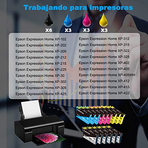PayForLess 18XL Cartuchos de Tinta Compatible para Epson Expression Home XP-225 XP-215 XP-205 XP-322 XP-212 XP-402 XP-415 XP-422 XP-425 XP-302 XP-305 XP-325 （6 Negro）