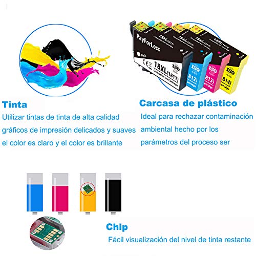 PayForLess 18XL Cartuchos de Tinta Compatible para Epson Expression Home XP-225 XP-215 XP-205 XP-322 XP-212 XP-402 XP-415 XP-422 XP-425 XP-302 XP-305 XP-325 （6 Negro）