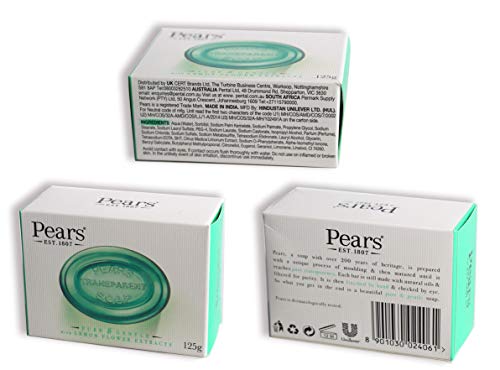 Pears Soap - Con extractos de flores de limón. Auténtico Jabón Verde Transparente - Juego de 12 barras, 125 g cada una (Paquete de 12)