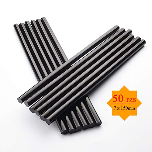 Pegamentos Termofusibles, 7mm*150mm Segura y No Tóxica Larga Barras de Silicona Recambio para Manualidades Calentamiento Fusión Rápida (50-Negro)