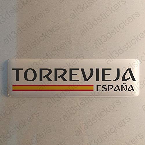 Pegatina Torrevieja España Resina, Pegatina Relieve 3D Bandera Torrevieja España 120x30mm Adhesivo Vinilo