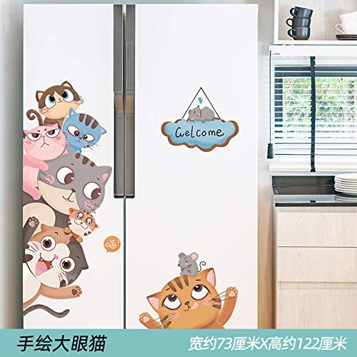 Pegatinas de refrigerador estéreo 3D pegatinas de pared de pintura decorativa pegatinas de puerta de cocina a prueba de agua-Gato de ojos grandes pintado a mano (colección más entrega prioritaria de c