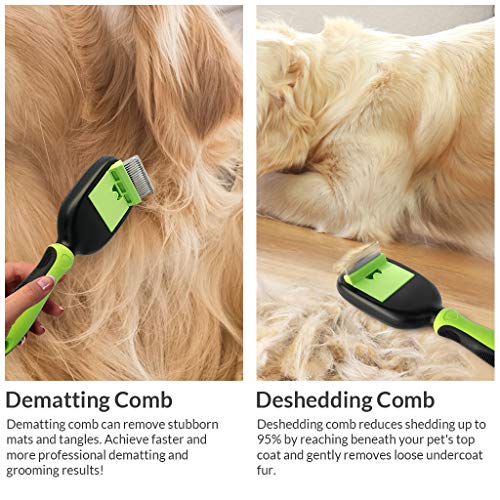 Peine Perro Cepillo Masajes y Baño Aguja y Cerdas Pincel Quitar Pelos de Depilación Mascotas 5 en 1 Kit Limpieza Elininar Cabello Muertos Desenredar Nudos Herramienta de Deshuesado para Perros y Gatos