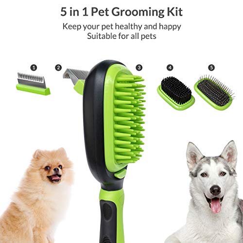 Peine Perro Cepillo Masajes y Baño Aguja y Cerdas Pincel Quitar Pelos de Depilación Mascotas 5 en 1 Kit Limpieza Elininar Cabello Muertos Desenredar Nudos Herramienta de Deshuesado para Perros y Gatos