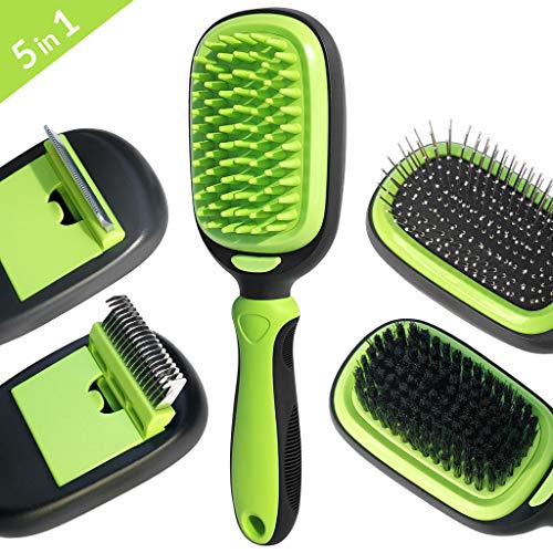Peine Perro Cepillo Masajes y Baño Aguja y Cerdas Pincel Quitar Pelos de Depilación Mascotas 5 en 1 Kit Limpieza Elininar Cabello Muertos Desenredar Nudos Herramienta de Deshuesado para Perros y Gatos