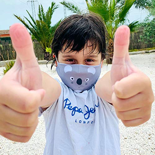 Pekebaby Mascarilla Infantil de tela lavable reutilizable 2 capas + bolsillo con 1 filtro incluido, diseño 163 PANDA, doble ajuste elástico