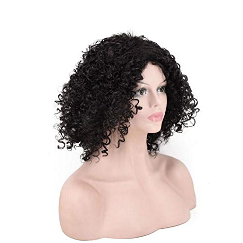 Peluca afro peluca rizada de la fibra sintética del frente del cordón de mirada natural de pelucas para mujeres niñas Negro