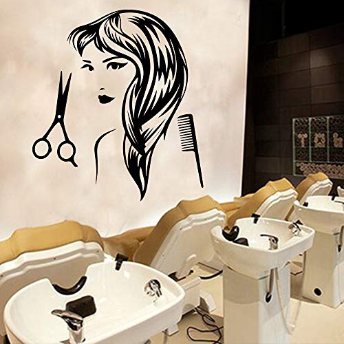 Peluquería calcomanía corte de pelo mujer vinilo pegatinas de pared peluquería extraíble arte Mural para la decoración del peluquero accesorios papel tapiz 58X81CM