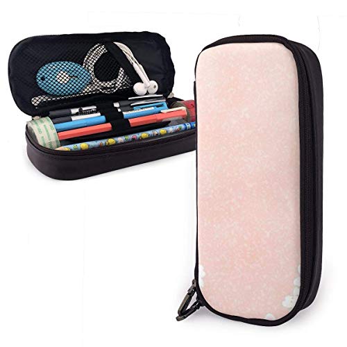 Pencil Bag,Caja De La Pluma Del Cuero De La Pu De Las Flores Blancas Rosadas, Bolsos Cosméticos Decorativos Para Los Viajes De Negocios De Las Compras,20x9x4cm