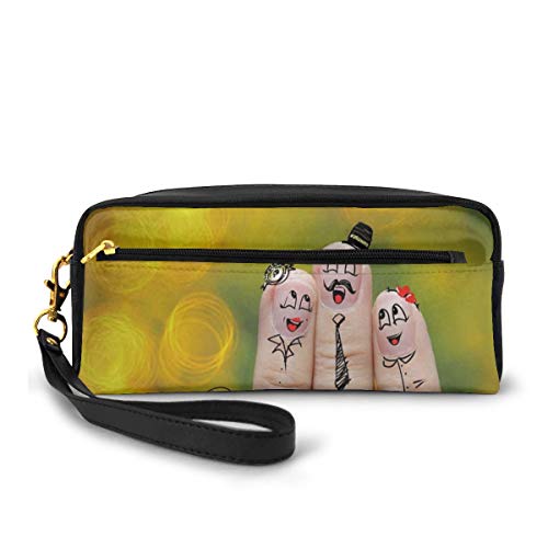 Pencil Case Pen Bag Pouch Stationary,Happy Finger Family Holding We Love Family Words Hugging Smiling Funny Cute Artwork,Small Makeup Bag Coin Purse