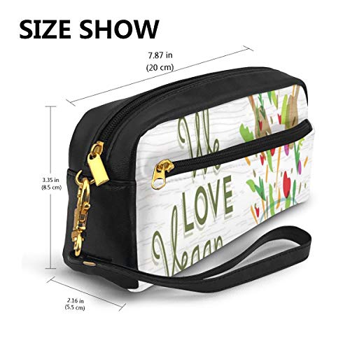 Pencil Case Pen Bag Pouch Stationary,We Love Vegan Food Concept Text With Vegetable Fresh Salad Illustration And Utensils,Small Makeup Bag Coin Purse