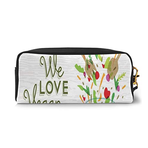 Pencil Case Pen Bag Pouch Stationary,We Love Vegan Food Concept Text With Vegetable Fresh Salad Illustration And Utensils,Small Makeup Bag Coin Purse