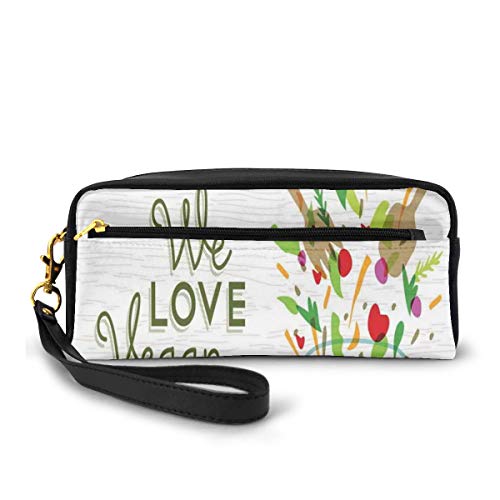 Pencil Case Pen Bag Pouch Stationary,We Love Vegan Food Concept Text With Vegetable Fresh Salad Illustration And Utensils,Small Makeup Bag Coin Purse