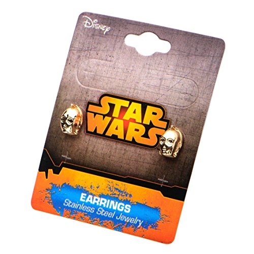 Pendientes de Cara C3PO Acero Inoxidable Oficial Gold IP Star Wars 3D