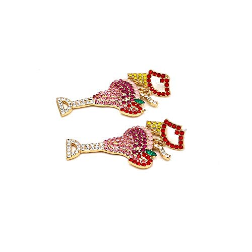 Pendientes de cóctel con incrustaciones de diamantes, para bebidas frías, para bebidas frías, pendientes de corte de labios rojos.