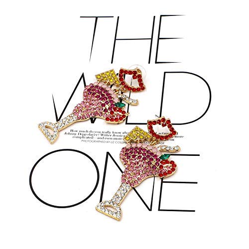 Pendientes de cóctel con incrustaciones de diamantes, para bebidas frías, para bebidas frías, pendientes de corte de labios rojos.