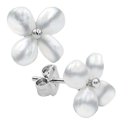 Pendientes de Perlas Keshi en forma de Flor SECRET & YOU - Perla Cultivada de Agua Dulce de 4 a 5 mm y Plata de Ley de 925 Milésimas