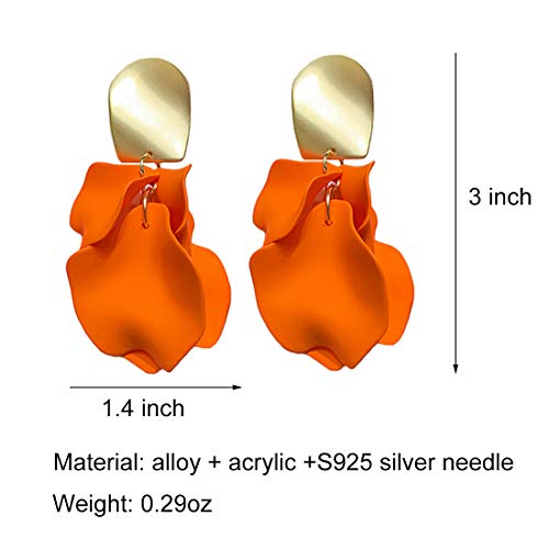 Pendientes largos bohemios de acrílico con diseño de pétalos de rosa con forma de gota para mujeres y niñas