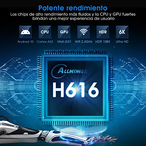 Pendoo Android 10.0 TV Box, T95 Android TV Box 4GB RAM 32GB ROM Allwinner H616 Quad-Core 64bit, Soporte 2.4GHz WiFi 6K / 4K Ultra HD / 3D / H.265 Android Box