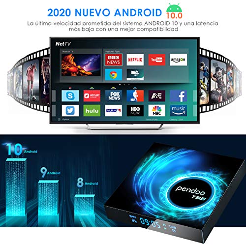 Pendoo Android 10.0 TV Box, T95 Android TV Box 4GB RAM 32GB ROM Allwinner H616 Quad-Core 64bit, Soporte 2.4GHz WiFi 6K / 4K Ultra HD / 3D / H.265 Android Box