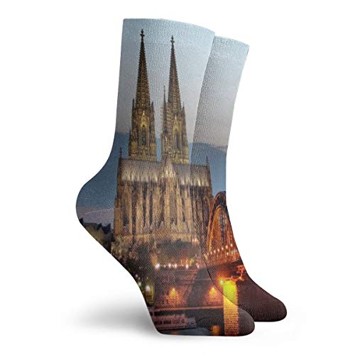 Pengyong Colonia Old Bridge and Rhine River At Sunset Calcetines Informales Transpirables para Correr, Entrenar y Caminar para Hombres y Mujeres