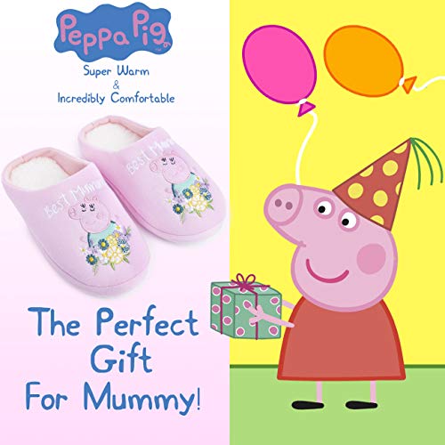 Peppa Pig Zapatillas de Casa para Mujer Invierno con Mummy Pig, Pantuflas Suela de Goma Dura para Interior y Exterior, Zapatilla Cálida y Acogedora, Regalos para Mamá Hijas (40/41 EU)