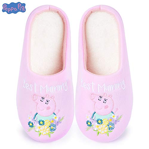 Peppa Pig Zapatillas de Casa para Mujer Invierno con Mummy Pig, Pantuflas Suela de Goma Dura para Interior y Exterior, Zapatilla Cálida y Acogedora, Regalos para Mamá Hijas (40/41 EU)