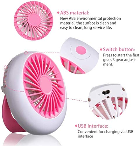 Pequeño mini ventilador de mano portátil del ventilador del ventilador de tabla 3 niveles de velocidad, con 1200 mAh USB cable de carga, Eco bebé Ministerio del Interior compartida Viajes, 125x125x55
