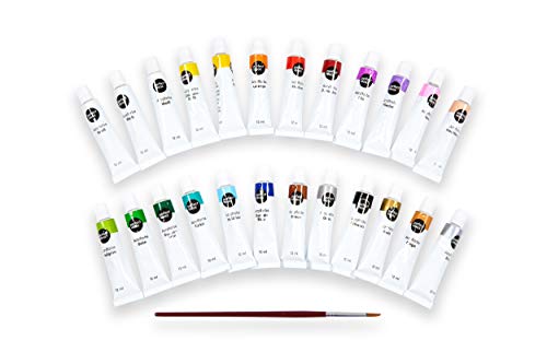 perfect ideaz set de pinturas acrílicas de colores con pincel, 24 tubos x 12 ml, 22 colores diferentes, alta proporción de pigmentos de colores, pintura acrílica de alta cobertura y de secado rápido