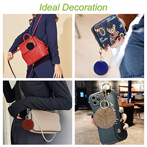 PERFETSELL 15 Pcs Llavero Pompon Pelo 8 cm Pompones de Colores Llavero Colgante Anillo de Clave Pompón Felpa Llavero Piel Llaveros Bola para Llavero Bolso MochilaTeléfono Móvil Decoración Accesorio