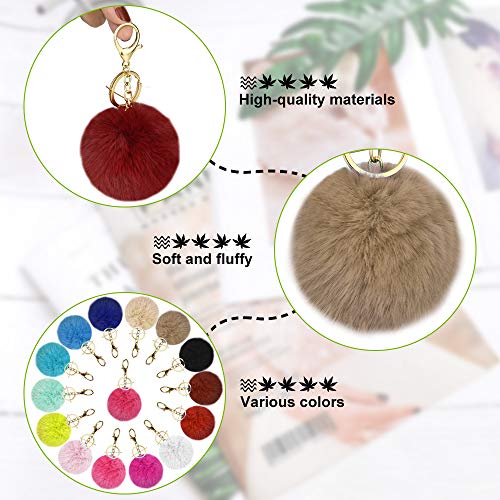 PERFETSELL 15 Pcs Llavero Pompon Pelo 8 cm Pompones de Colores Llavero Colgante Anillo de Clave Pompón Felpa Llavero Piel Llaveros Bola para Llavero Bolso MochilaTeléfono Móvil Decoración Accesorio