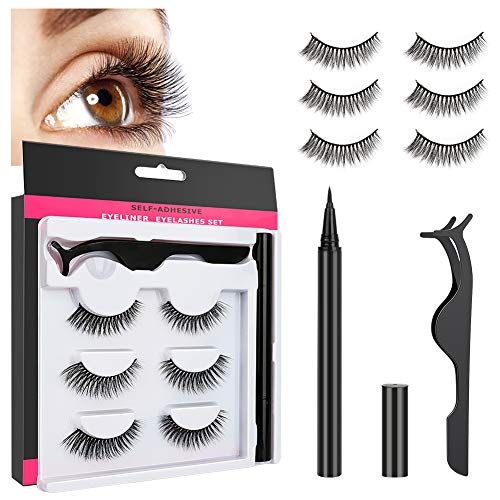 Pestañas Magnéticas, Achort Pestañas Magneticas Delineador,Magnéticas Eyeliner Waterproof con Delineador Magnetico de Ojos y Pinzas, No se Necesita Pegamento,Reutilizables(3 pares)