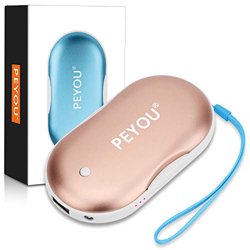 PEYOU Calentador de Manos USB Recargable, 5200mAh Banco de Energía Portátil con Luz LED Función de Iluminación, Calentador de Bolsillo para Mujeres - Regalo para Familia, Amigos