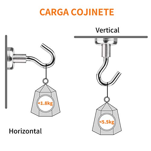 PEYOU Ganchos Magneticos, 12 pzas Imanes con Gancho, 5.5kg Ultra Potentes Ganchos Magnéticos,Gancho para Colgar para Uso en Interiores o al Aire Libre (16mm)