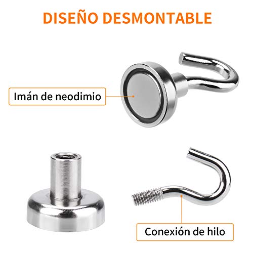 PEYOU Ganchos Magneticos, 12 pzas Imanes con Gancho, 5.5kg Ultra Potentes Ganchos Magnéticos,Gancho para Colgar para Uso en Interiores o al Aire Libre (16mm)